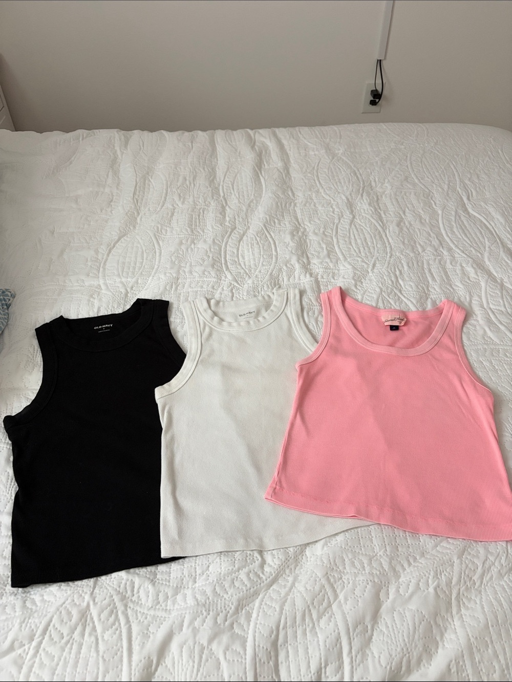 3-Pack Ribbed Scoop Tank Tops - Black, White & Pink